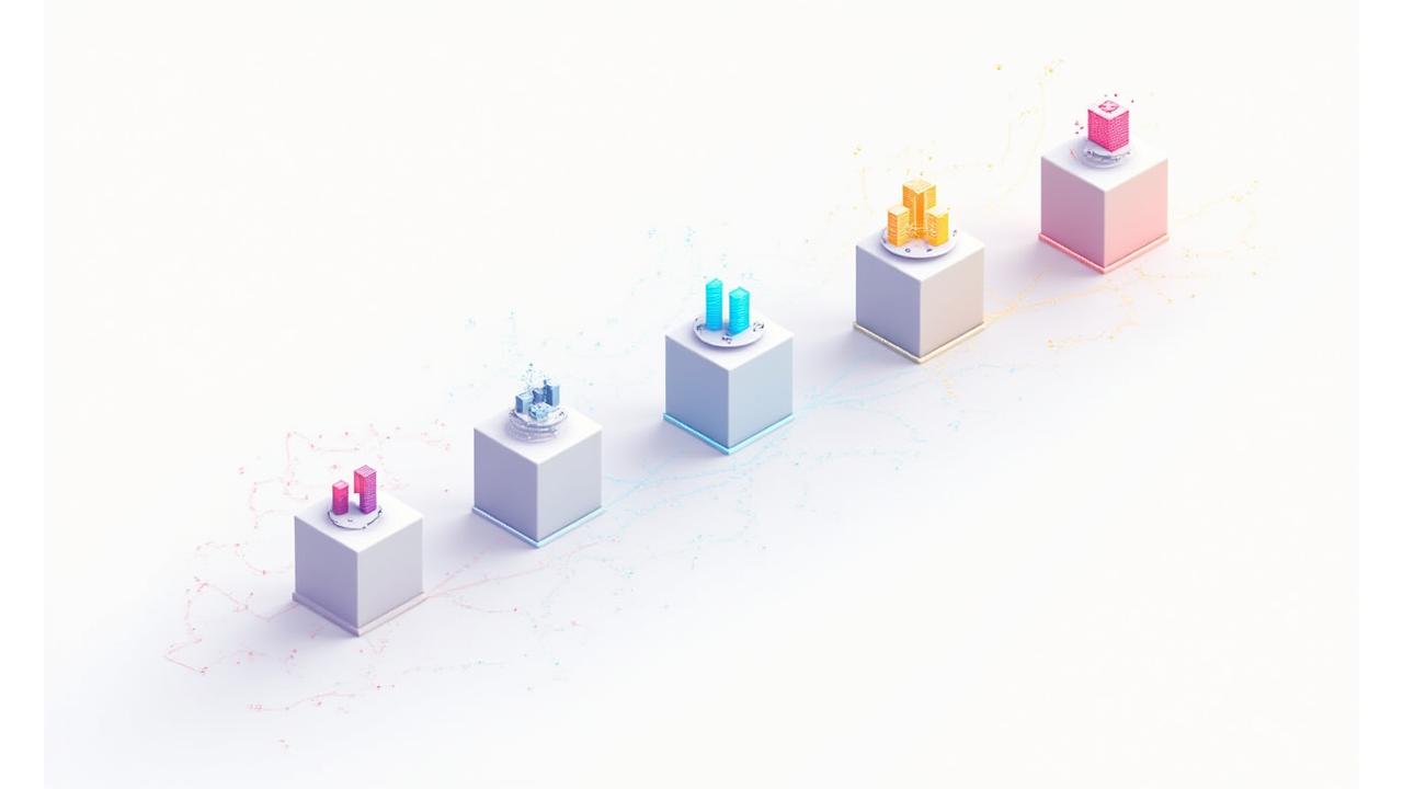 Infographic showing a step-by-step AI implementation process with interconnected nodes and progress indicators.