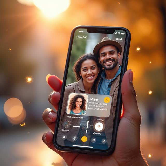 Animated phone mockups showing swipe interactions and match notifications