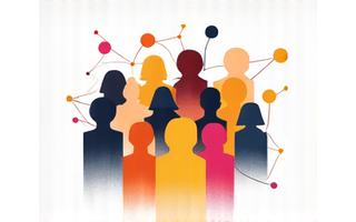 Diverse group of people icons connected by lines