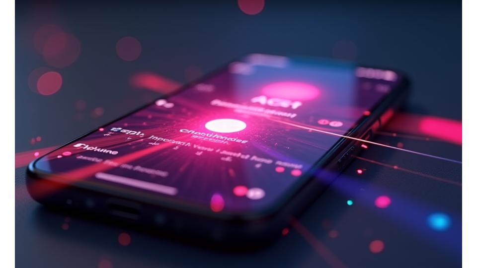 A smartphone display showing a dating app with an incredibly smooth animation of a profile card being swiped, with speed lines and a subtle glow to emphasize performance.