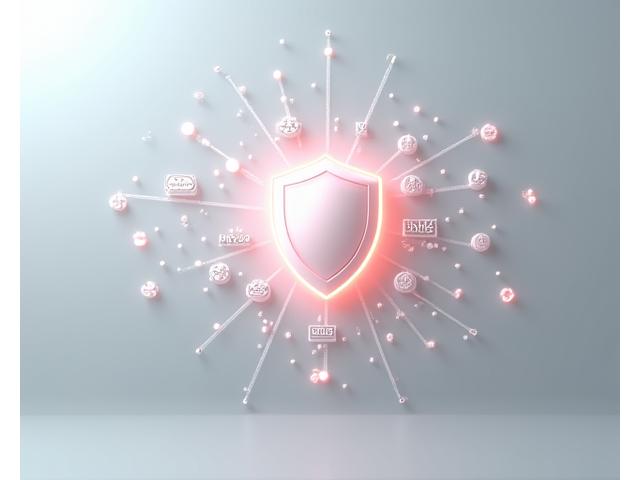 Abstract glowing digital shield protecting data points, symbolizing robust security.