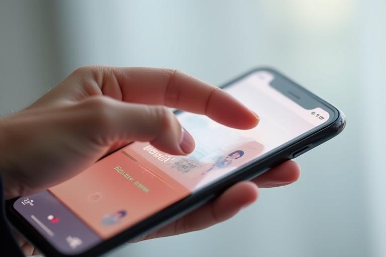 Hand interacting with a mobile app, performing a swipe gesture with haptic feedback visualization