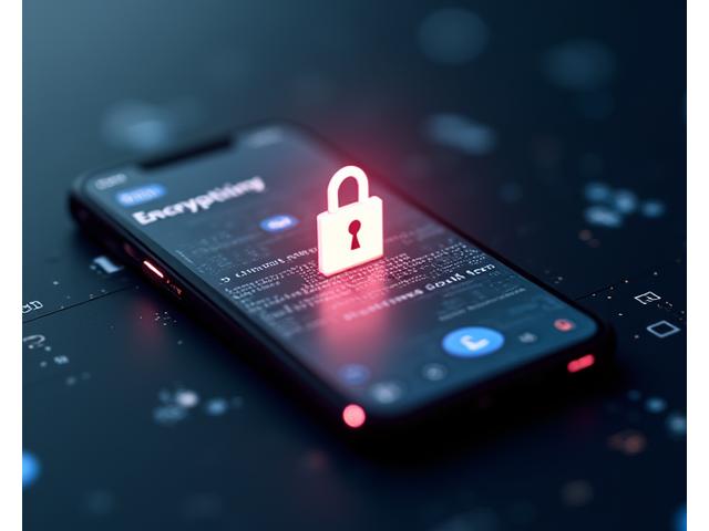 Digital lock icon over a subtly blurred video call interface on a smartphone, indicating security and privacy.